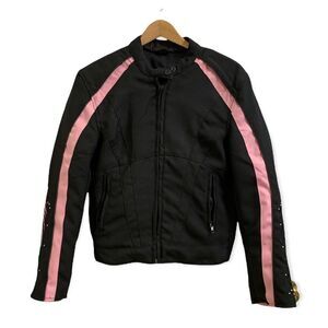 Vance Leather Textile Motorcycle Jacket w/ Stud Detailing Black/Pink Small